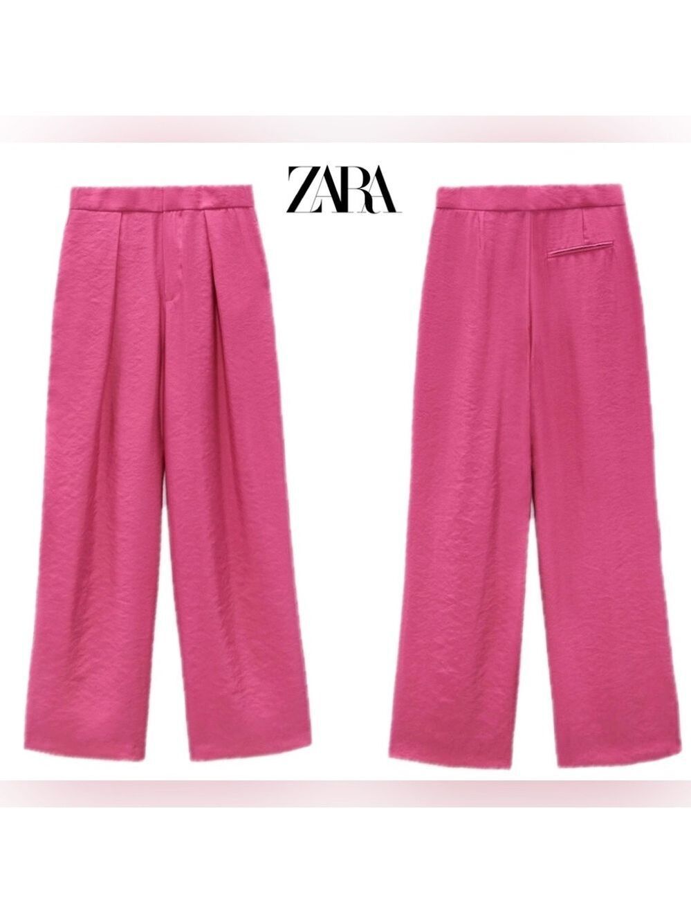 Zara pink wide leg high-rise menswear trouser dress pants Sz M front pleat dart